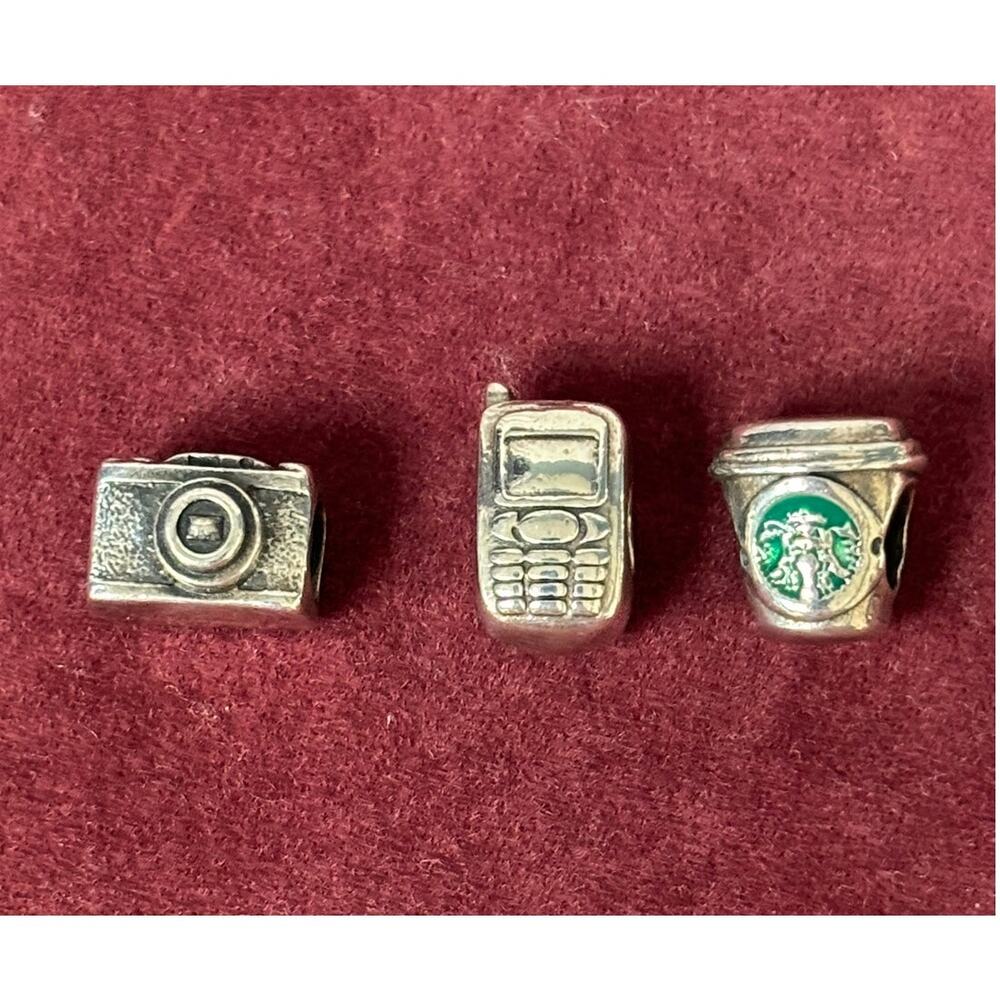 Zable Sterling Silver Charms Lot Coffee Cup Phone Camera Lot of 3 #64318